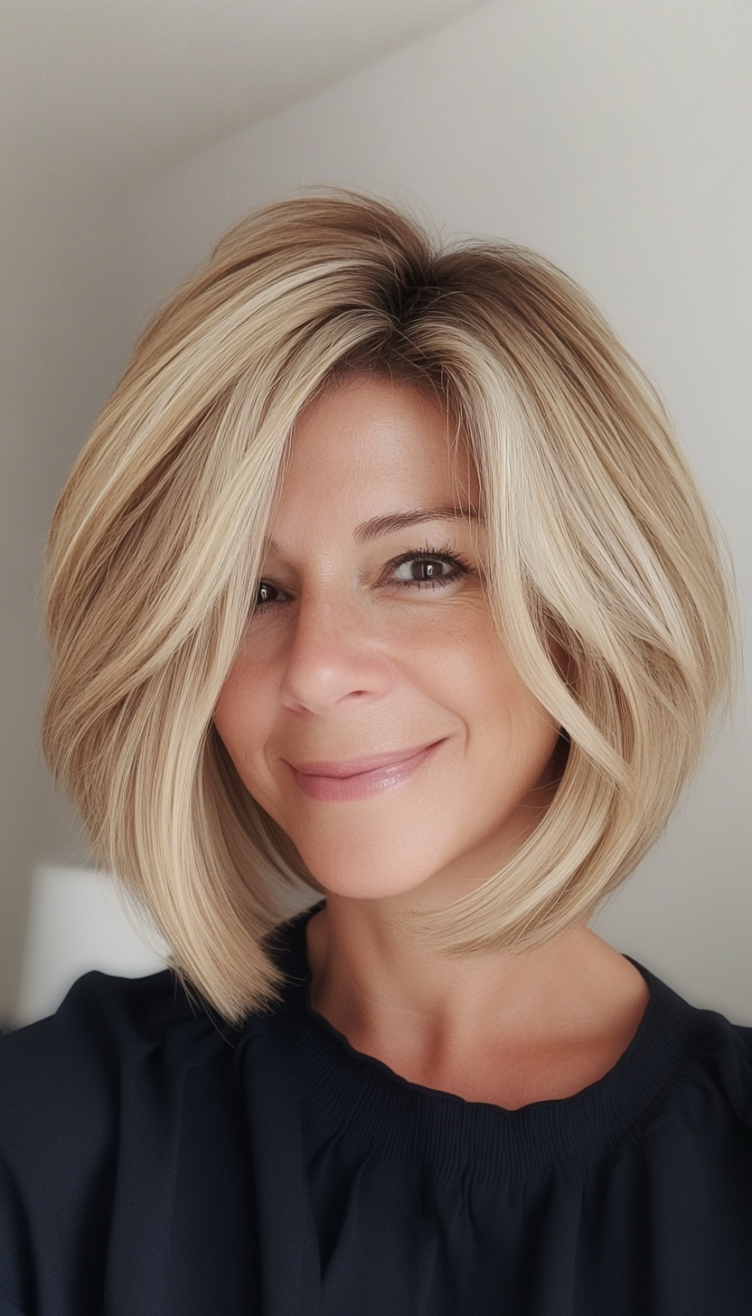 17. Classic French Bob in Sandy Blonde (Hairstyles For Women Over 50 With Thick Hair) - Hairstyles For Women Over 50 With Thick Hair