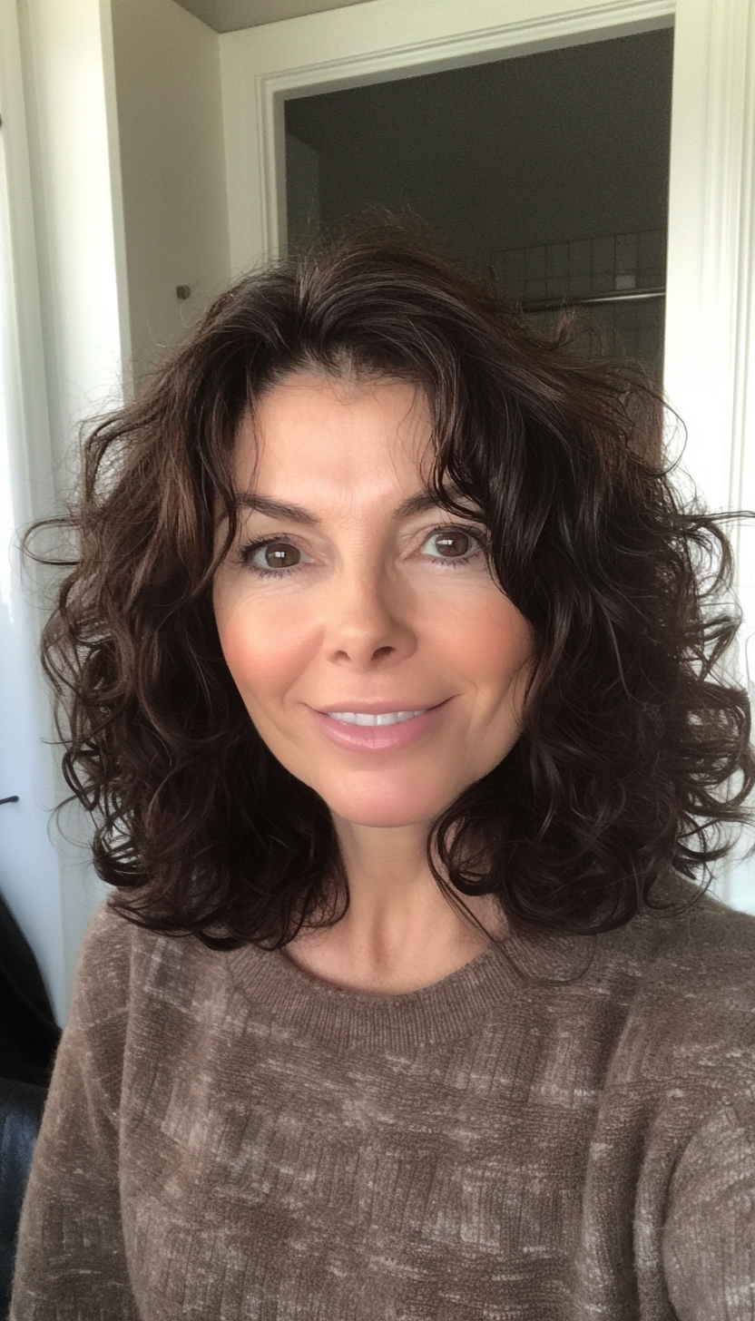 22. Shoulder-Length Curls in Dark Honey Brown (Hairstyles For Women Over 50 With Thick Hair) - Hairstyles For Women Over 50 With Thick Hair