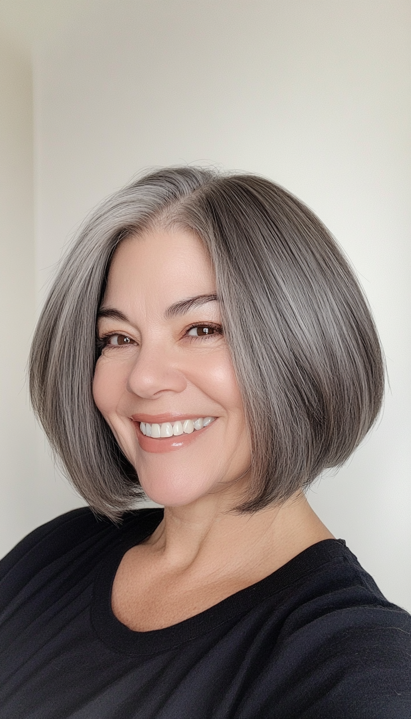 27. Full-Volume Short Bob in Charcoal Gray (Hairstyles For Women Over 50 With Thick Hair) - Hairstyles For Women Over 50 With Thick Hair