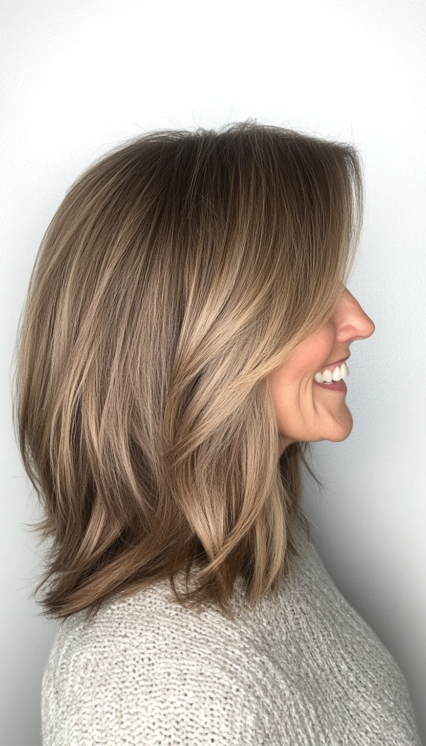 2. Textured Lob with Natural Ash Brown (Medium Length Haircuts For Older Women) - Medium Length Haircuts For Older Women