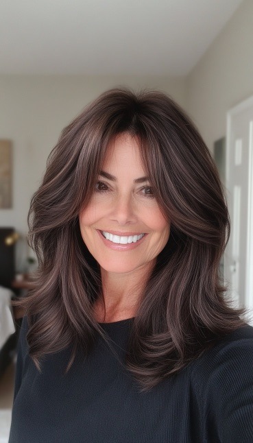 4. Wispy Shag with Deep Espresso (Medium Length Haircuts For Older Women) - Medium Length Haircuts For Older Women