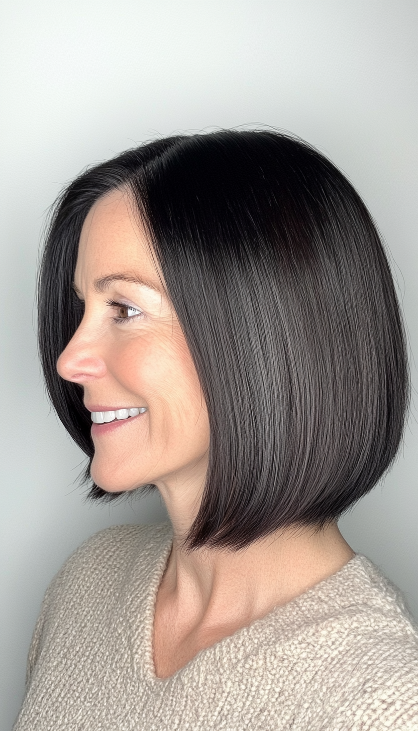 6. Classic Blunt Cut with Soft Black (Medium Length Haircuts For Older Women) - Medium Length Haircuts For Older Women