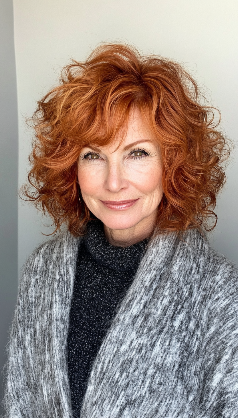 7. Shoulder-Length Curls with Warm Auburn (Medium Length Haircuts For Older Women) - Medium Length Haircuts For Older Women