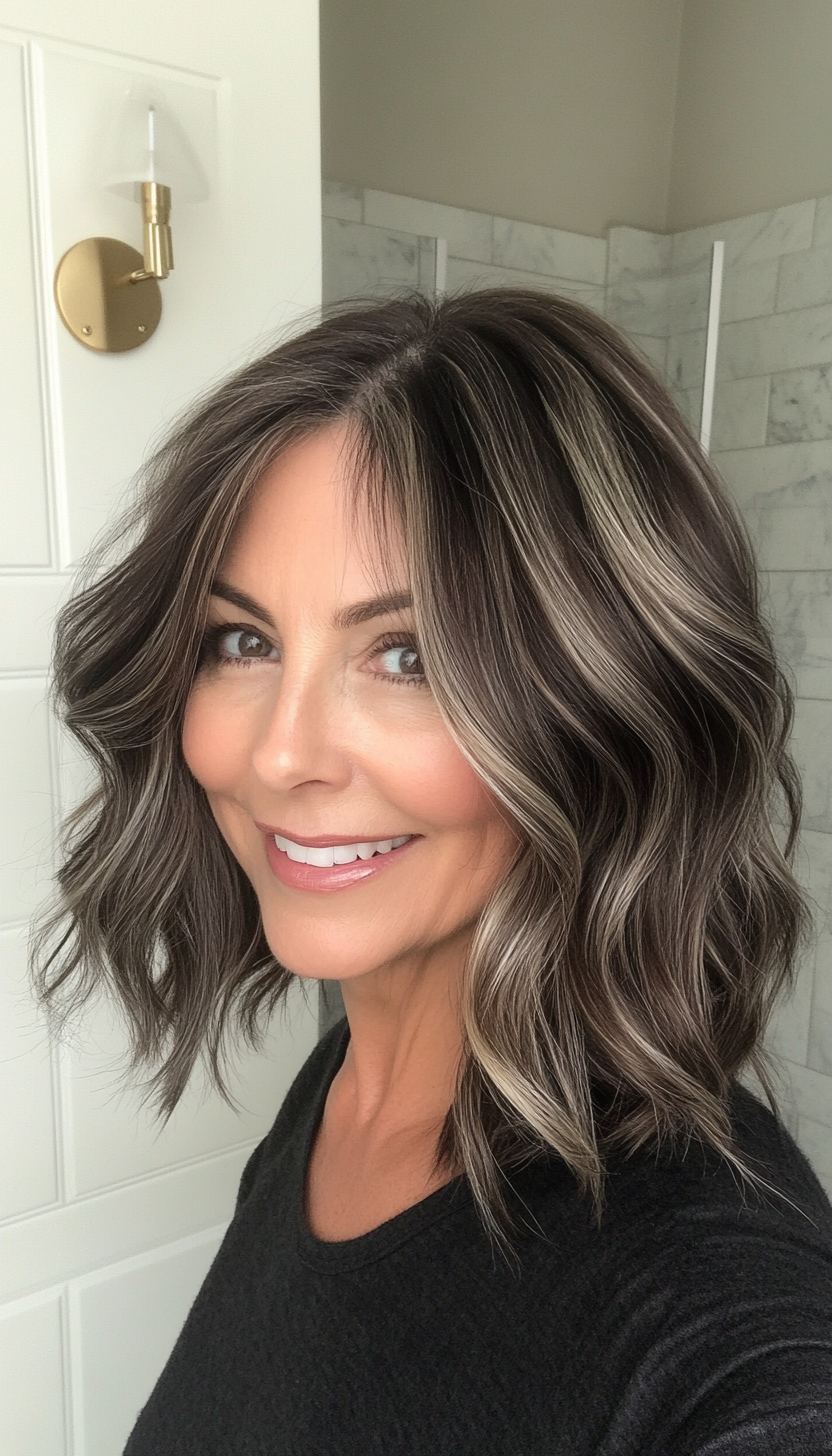 10. Soft Wavy Lob with Dark Mocha (Medium Length Haircuts For Older Women) - Medium Length Haircuts For Older Women