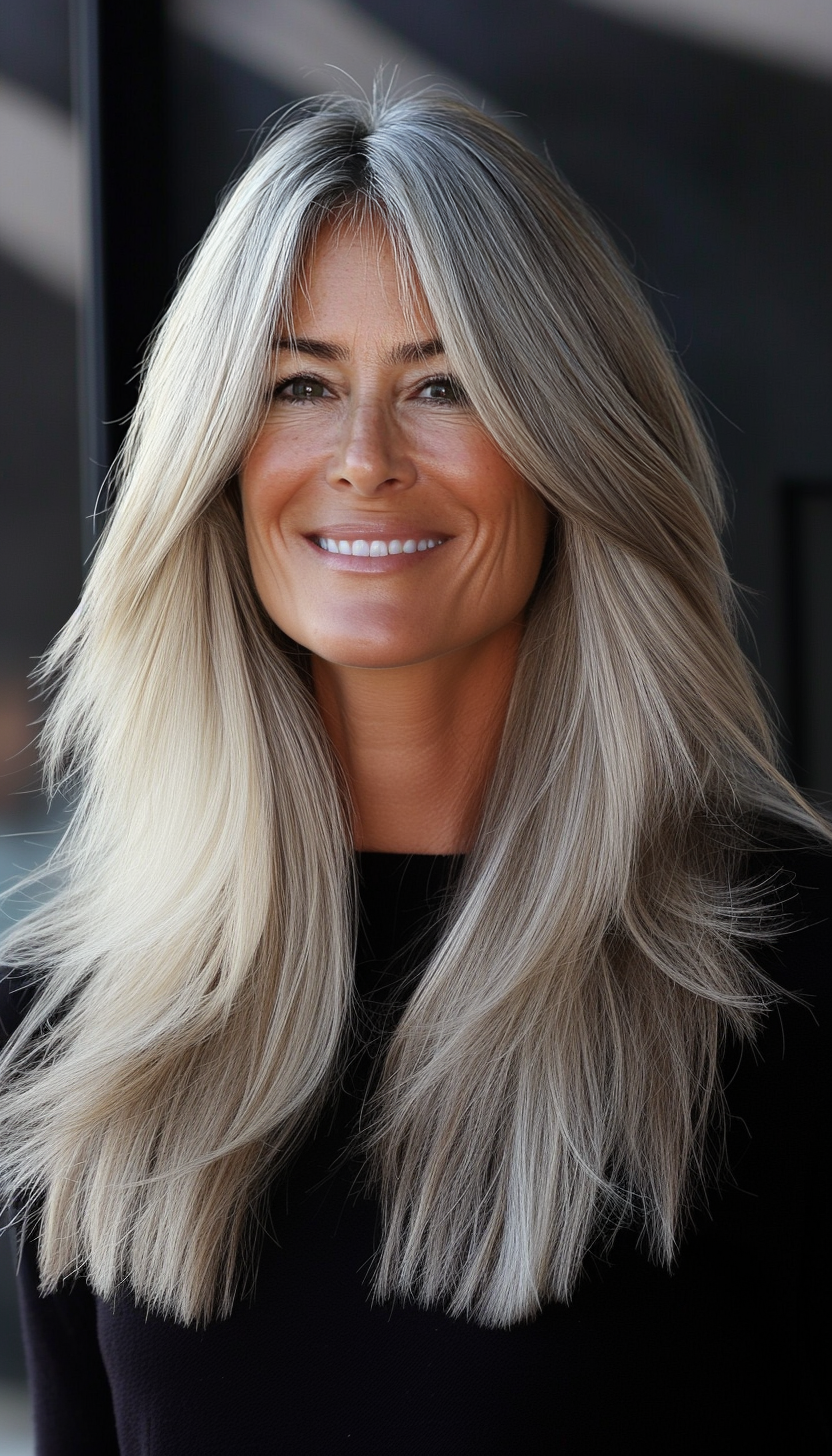 11. Shoulder-Length Layers with Ash Blonde (Medium Length Haircuts For Older Women) - Medium Length Haircuts For Older Women