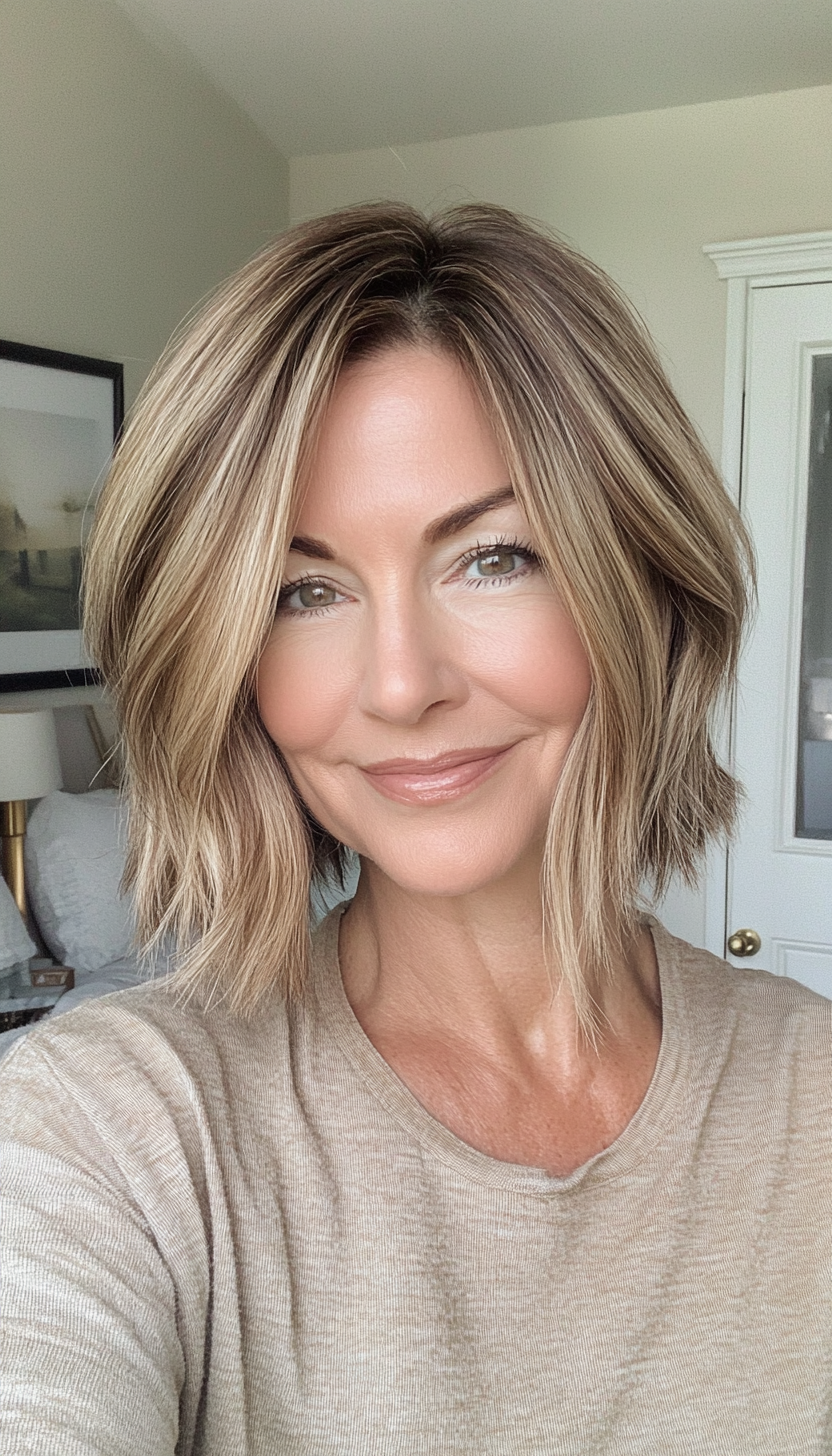 12. Choppy Bob with Light Golden Brown (Medium Length Haircuts For Older Women) - Medium Length Haircuts For Older Women