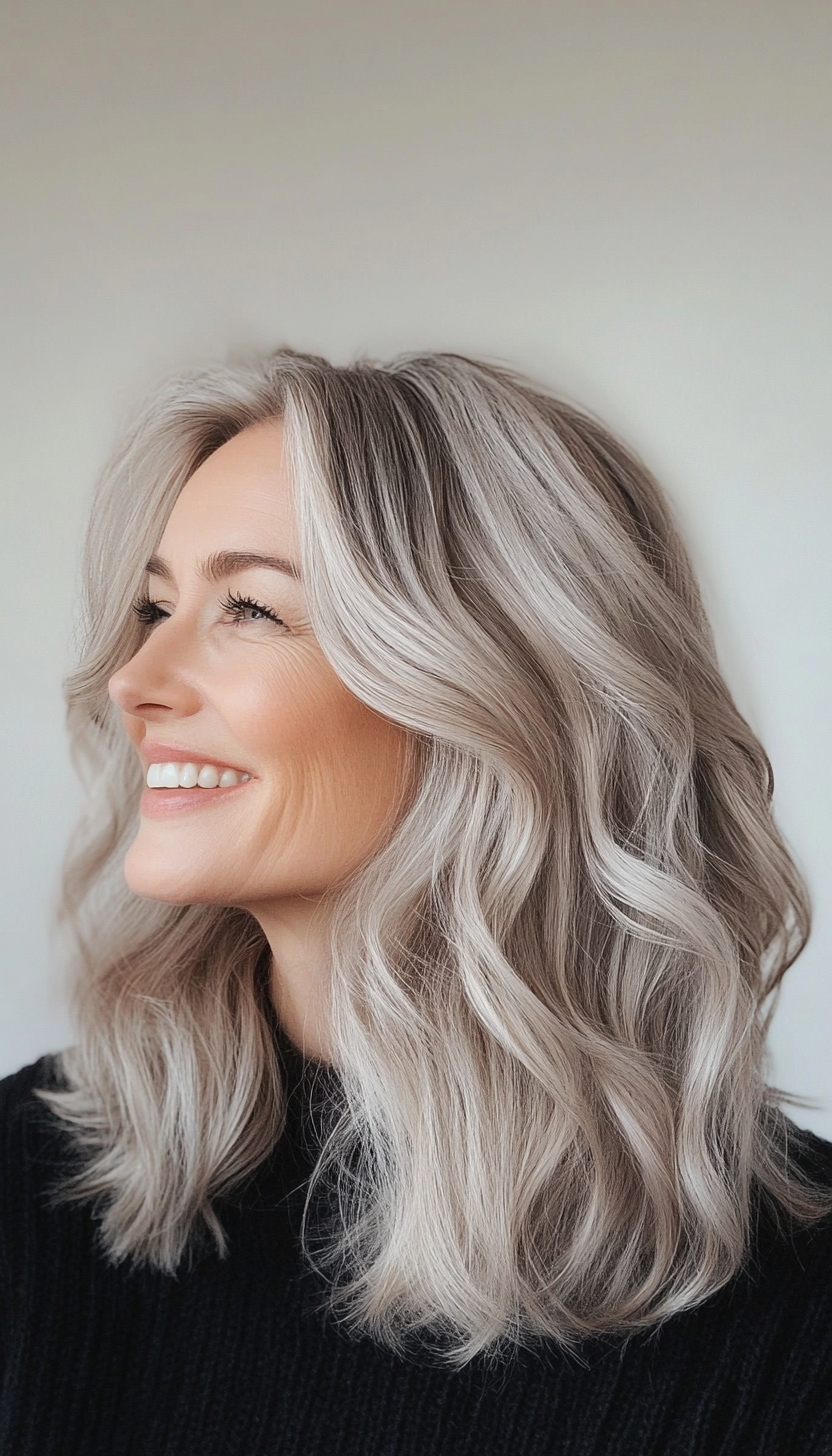 15. Soft Waves with Icy Blonde (Medium Length Haircuts For Older Women) - Medium Length Haircuts For Older Women