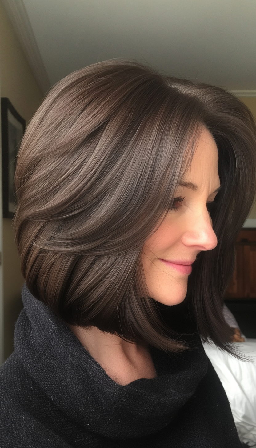16. Tapered Bob with Cool Dark Brown (Medium Length Haircuts For Older Women) - Medium Length Haircuts For Older Women