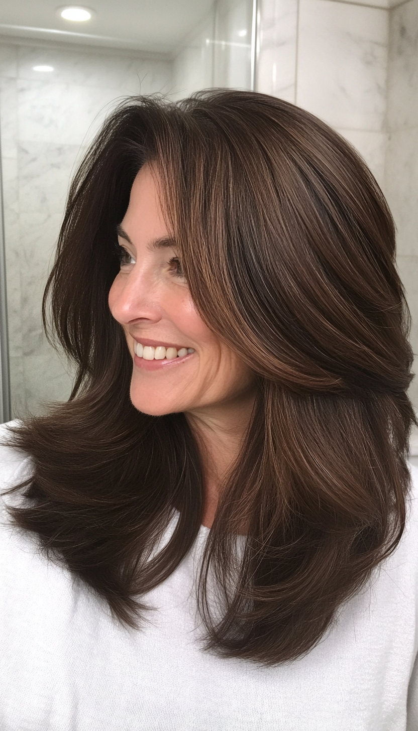 17. Long Layers with Chocolate Brown (Medium Length Haircuts For Older Women) - Medium Length Haircuts For Older Women