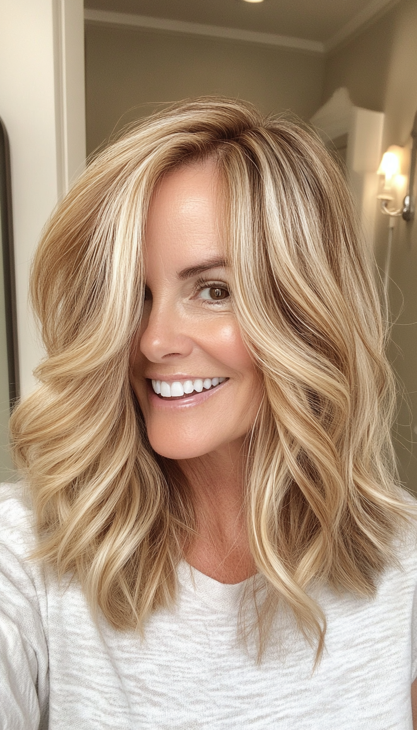 18. Wavy Shoulder-Length Cut with Warm Honey Blonde (Medium Length Haircuts For Older Women) - Medium Length Haircuts For Older Women