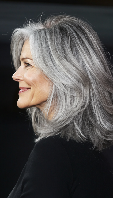19. Shoulder-Length Shag with Soft Gray (Medium Length Haircuts For Older Women) - Medium Length Haircuts For Older Women