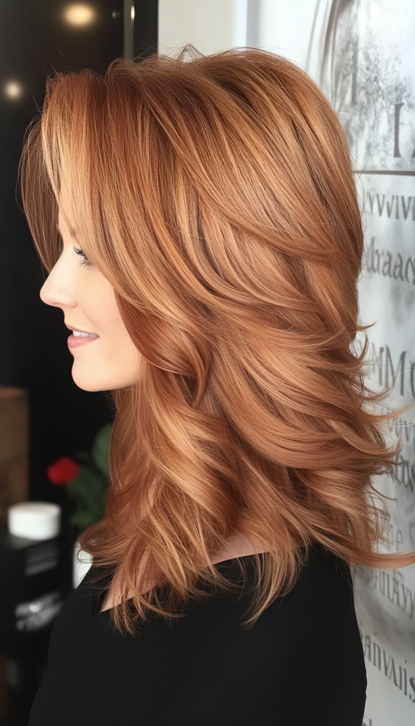 24. Bouncy Layered Cut with Warm Mahogany (Medium Length Haircuts For Older Women) - Medium Length Haircuts For Older Women