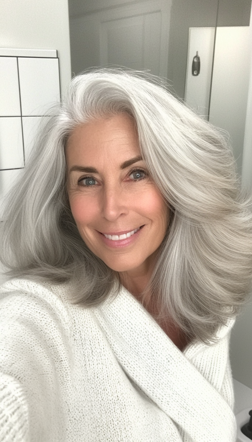 26. Soft Mid-Length Layers with Classic Silver (Medium Length Haircuts For Older Women) - Medium Length Haircuts For Older Women