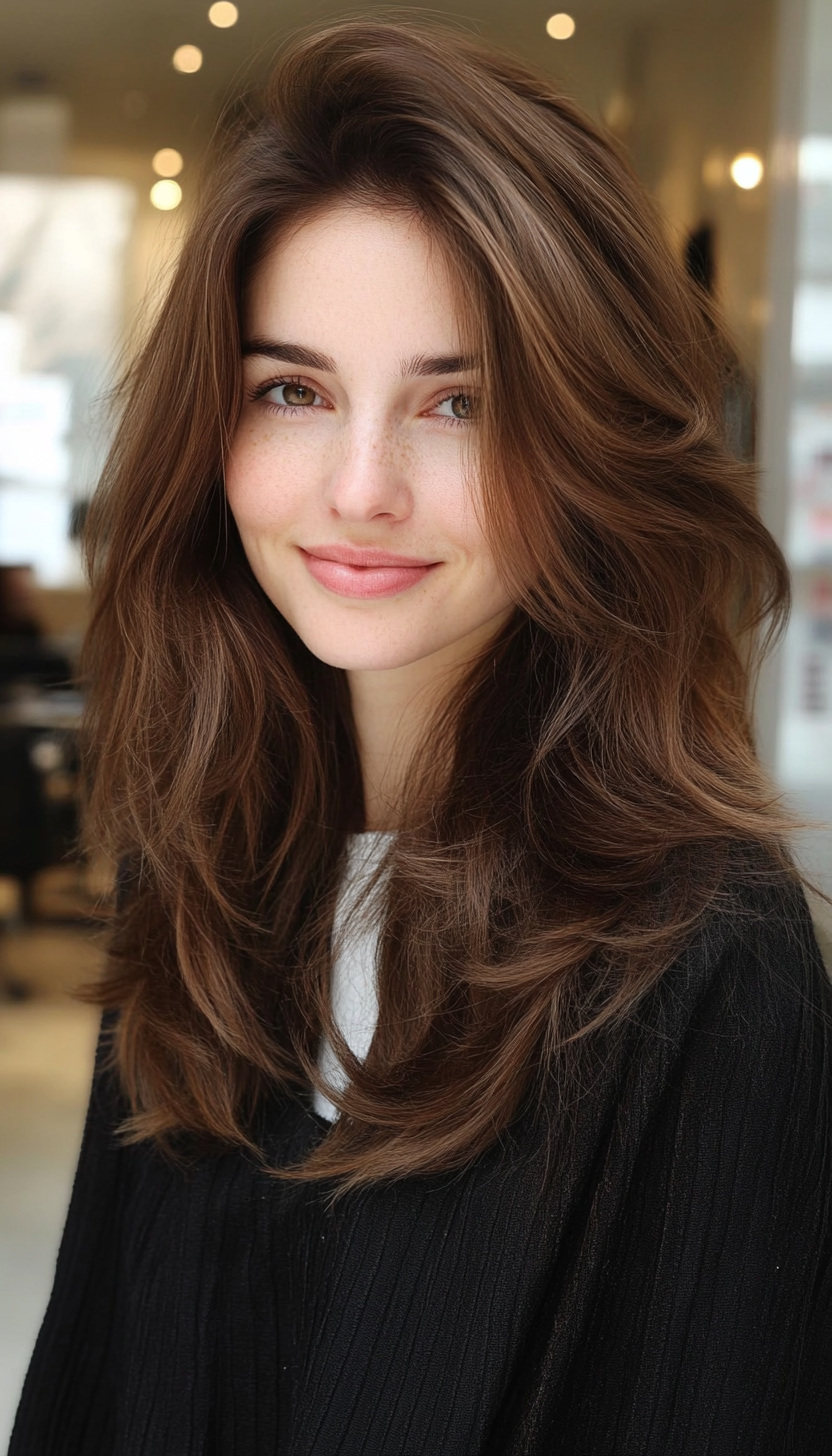 2. Wispy Shoulder-Length Layers in Chestnut Brown (Layered Hairstyles For Thin Hair) - Layered Hairstyles For Thin Hair