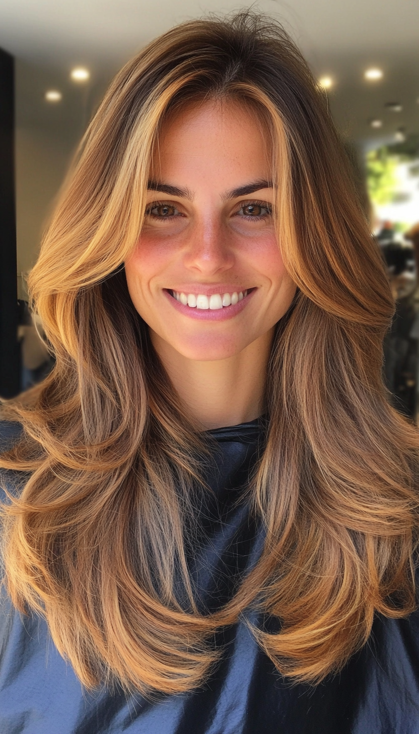 5. Face-Framing Layers in Golden Brown (Layered Hairstyles For Thin Hair) - Layered Hairstyles For Thin Hair