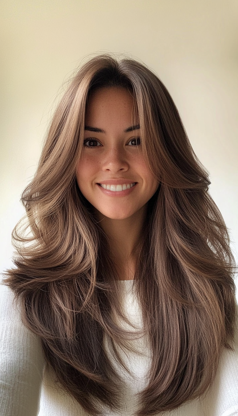 10. Shoulder-Length Layers with Light Brown Highlights (Layered Hairstyles For Thin Hair) - Layered Hairstyles For Thin Hair