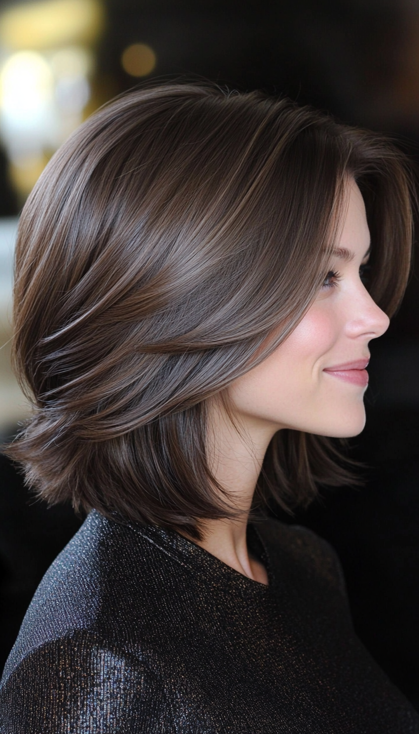 17. Tapered Layers with Cinnamon Brown Highlights (Layered Hairstyles For Thin Hair) - Layered Hairstyles For Thin Hair