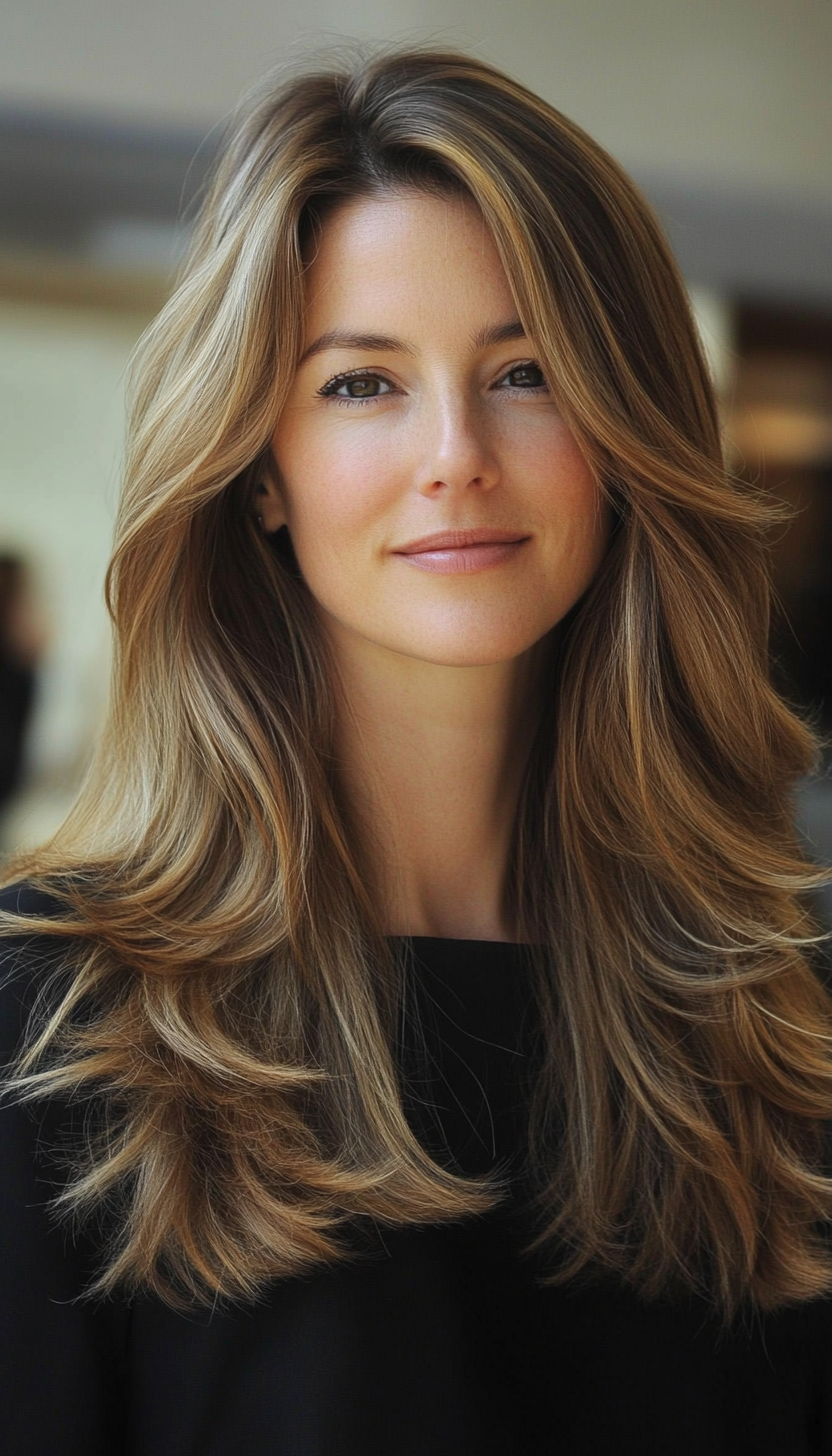 23. Long Layered Cut with an Angled Front in Sandy Brown (Layered Hairstyles For Thin Hair) - Layered Hairstyles For Thin Hair