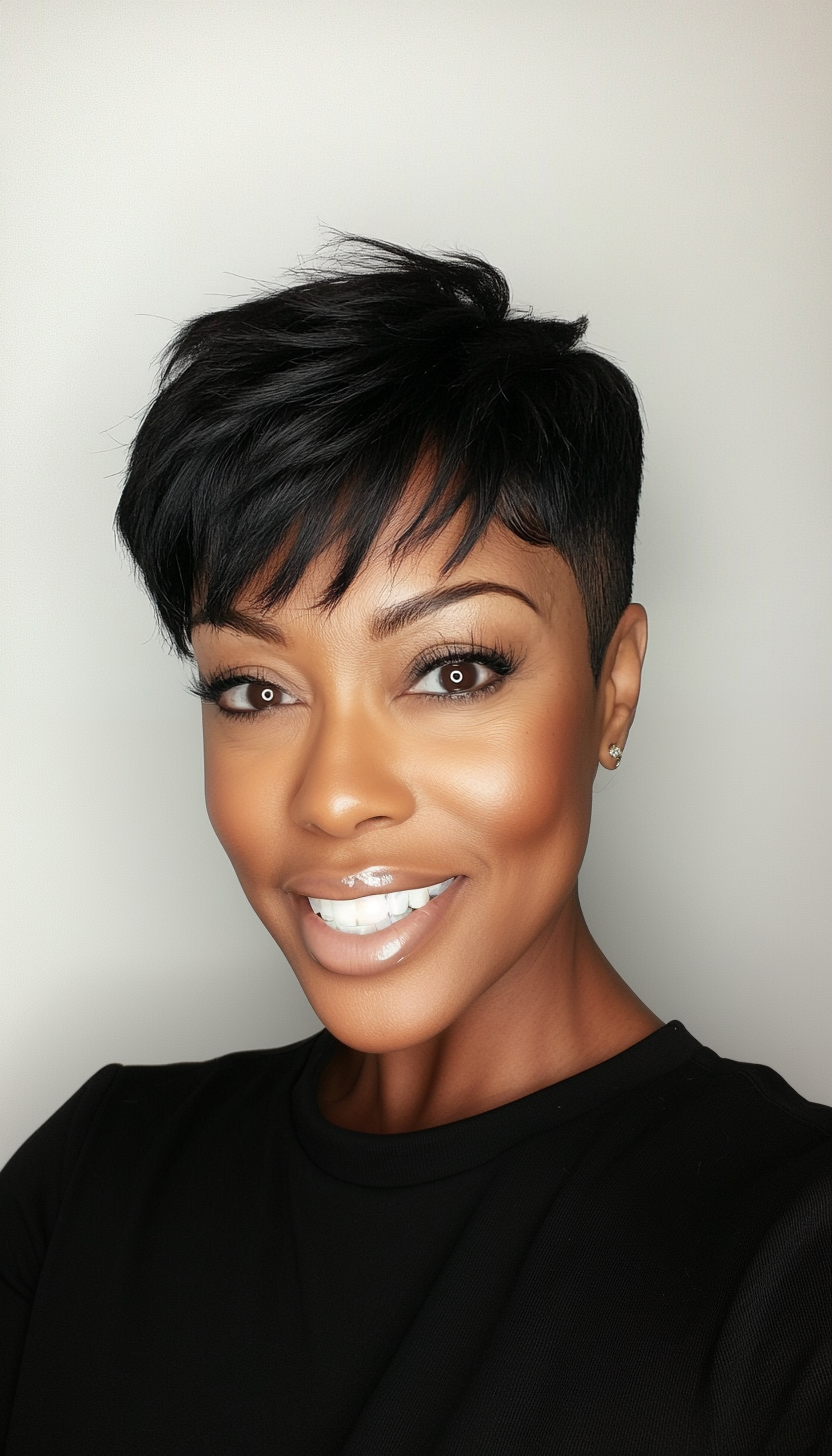 2. Classic Pixie in Jet Black (Short Hairstyles For Black Women Over 50) - Short Hairstyles For Black Women Over 50