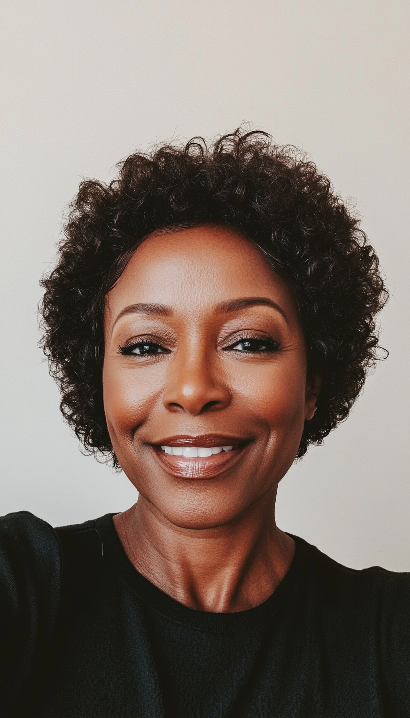 4. Cropped Natural Curls in Rich Espresso (Short Hairstyles For Black Women Over 50) - Short Hairstyles For Black Women Over 50