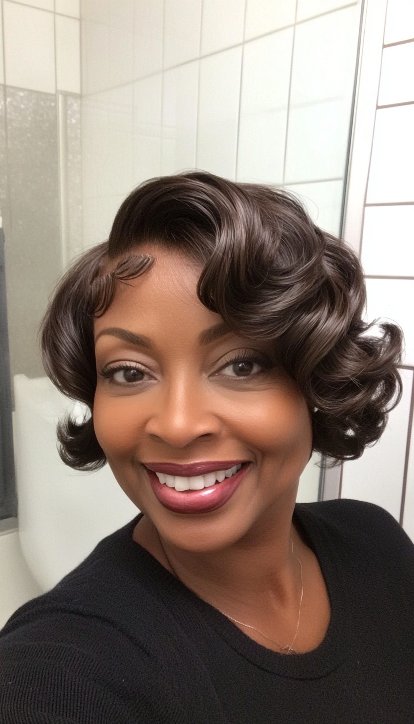 5. Curly Finger Waves in Midnight Brown (Short Hairstyles For Black Women Over 50) - Short Hairstyles For Black Women Over 50
