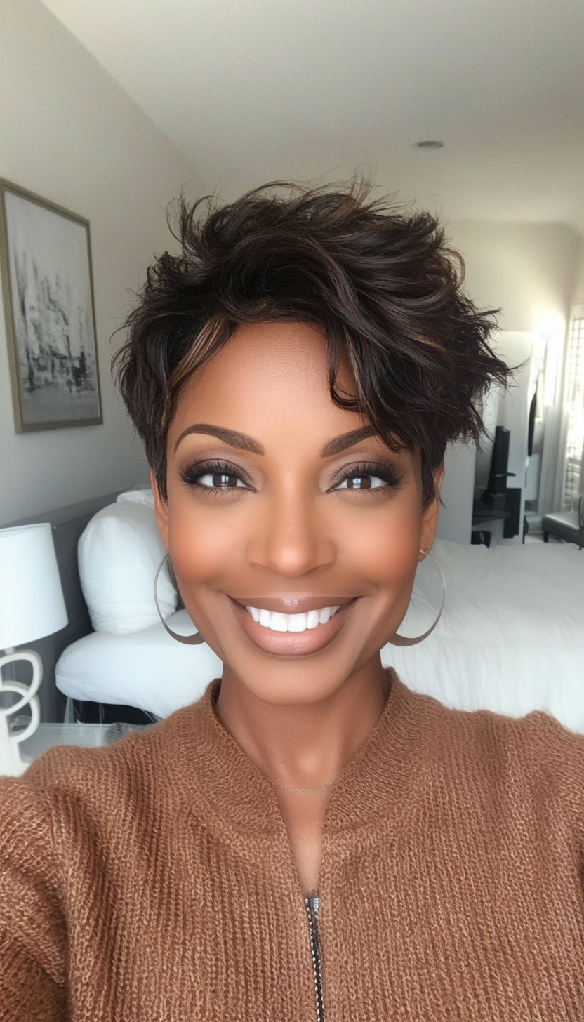 6. Textured Pixie in Warm Caramel (Short Hairstyles For Black Women Over 50) - Short Hairstyles For Black Women Over 50