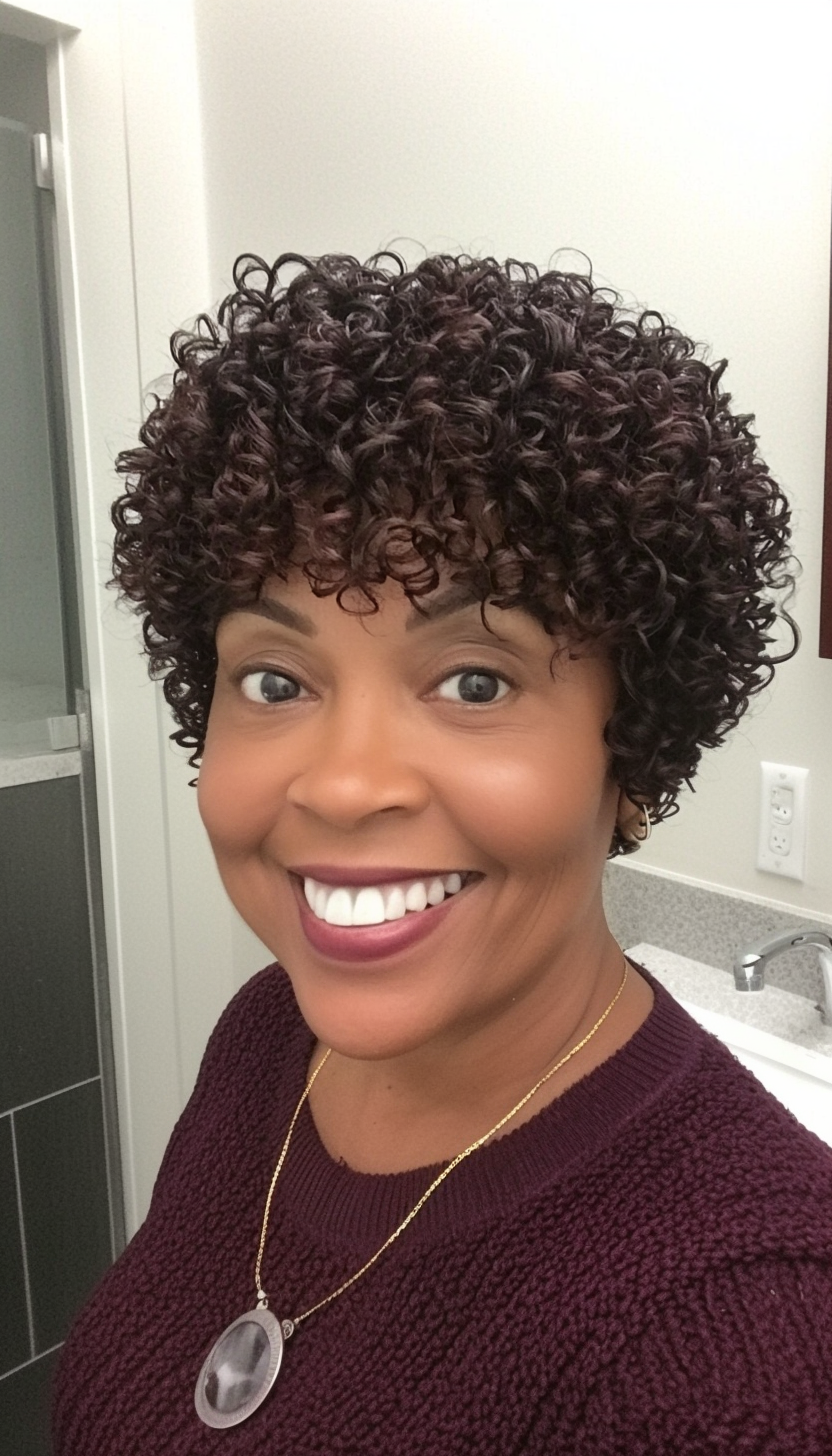 9. Voluminous Curls in Deep Mahogany (Short Hairstyles For Black Women Over 50) - Short Hairstyles For Black Women Over 50