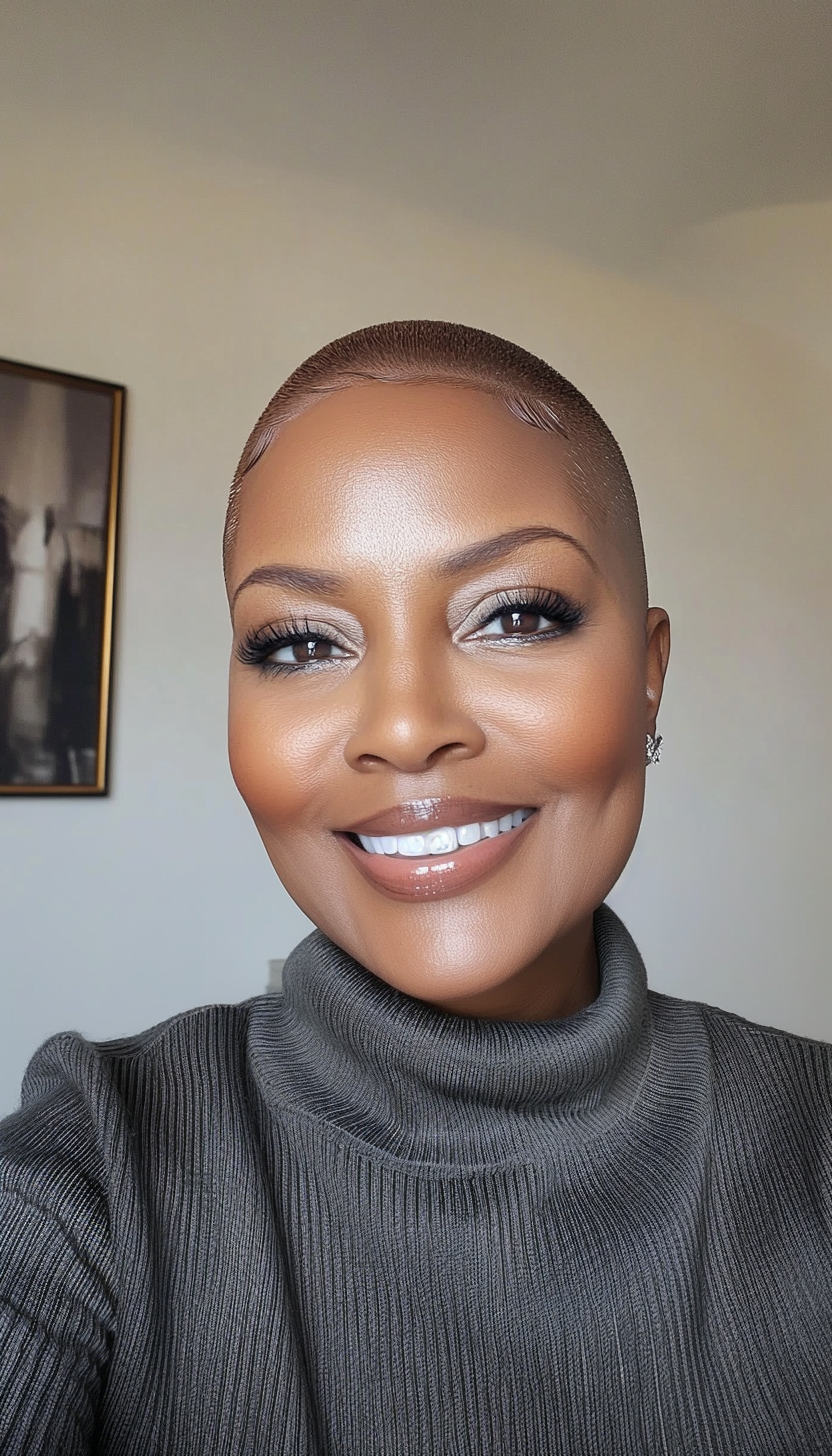 11. Classic Buzz Cut in Deep Walnut (Short Hairstyles For Black Women Over 50) - Short Hairstyles For Black Women Over 50