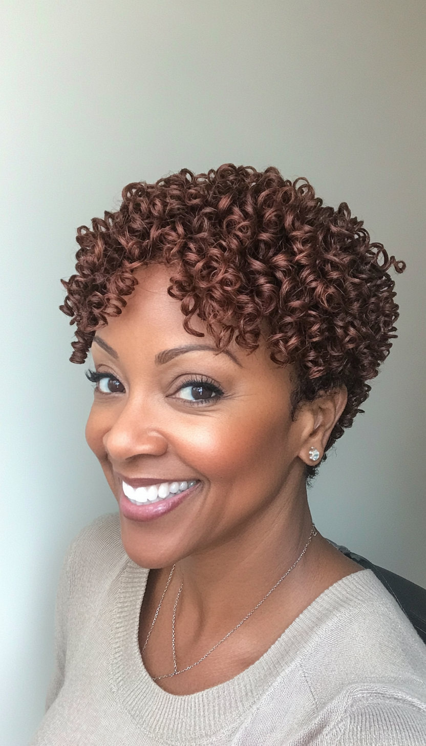 12. Coily Tapered Cut in Chestnut Brown (Short Hairstyles For Black Women Over 50) - Short Hairstyles For Black Women Over 50