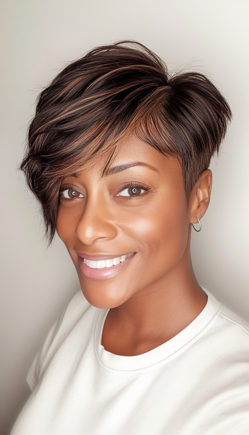 13. Short Layered Crop in Dark Auburn (Short Hairstyles For Black Women Over 50) - Short Hairstyles For Black Women Over 50