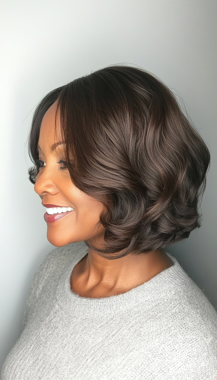 14. Wavy Bob in Mocha Brown (Short Hairstyles For Black Women Over 50) - Short Hairstyles For Black Women Over 50