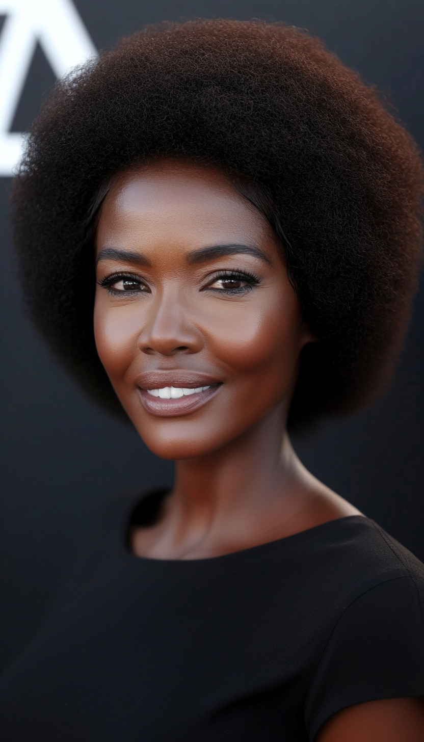 16. Shaped Afro in Deep Cocoa (Short Hairstyles For Black Women Over 50) - Short Hairstyles For Black Women Over 50