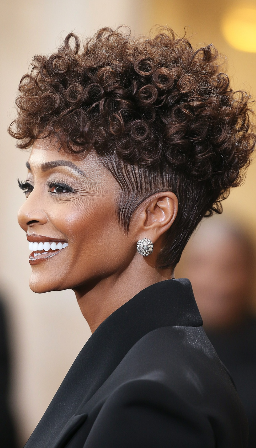 17. Curly Mohawk in Espresso Brown (Short Hairstyles For Black Women Over 50) - Short Hairstyles For Black Women Over 50