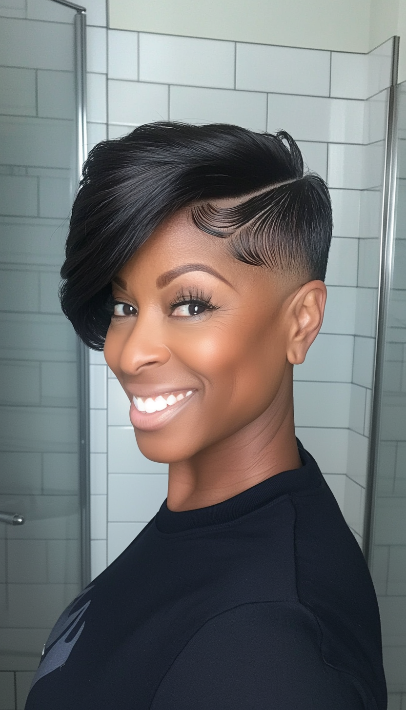 18. Side-Parted Crop in Rich Onyx (Short Hairstyles For Black Women Over 50) - Short Hairstyles For Black Women Over 50