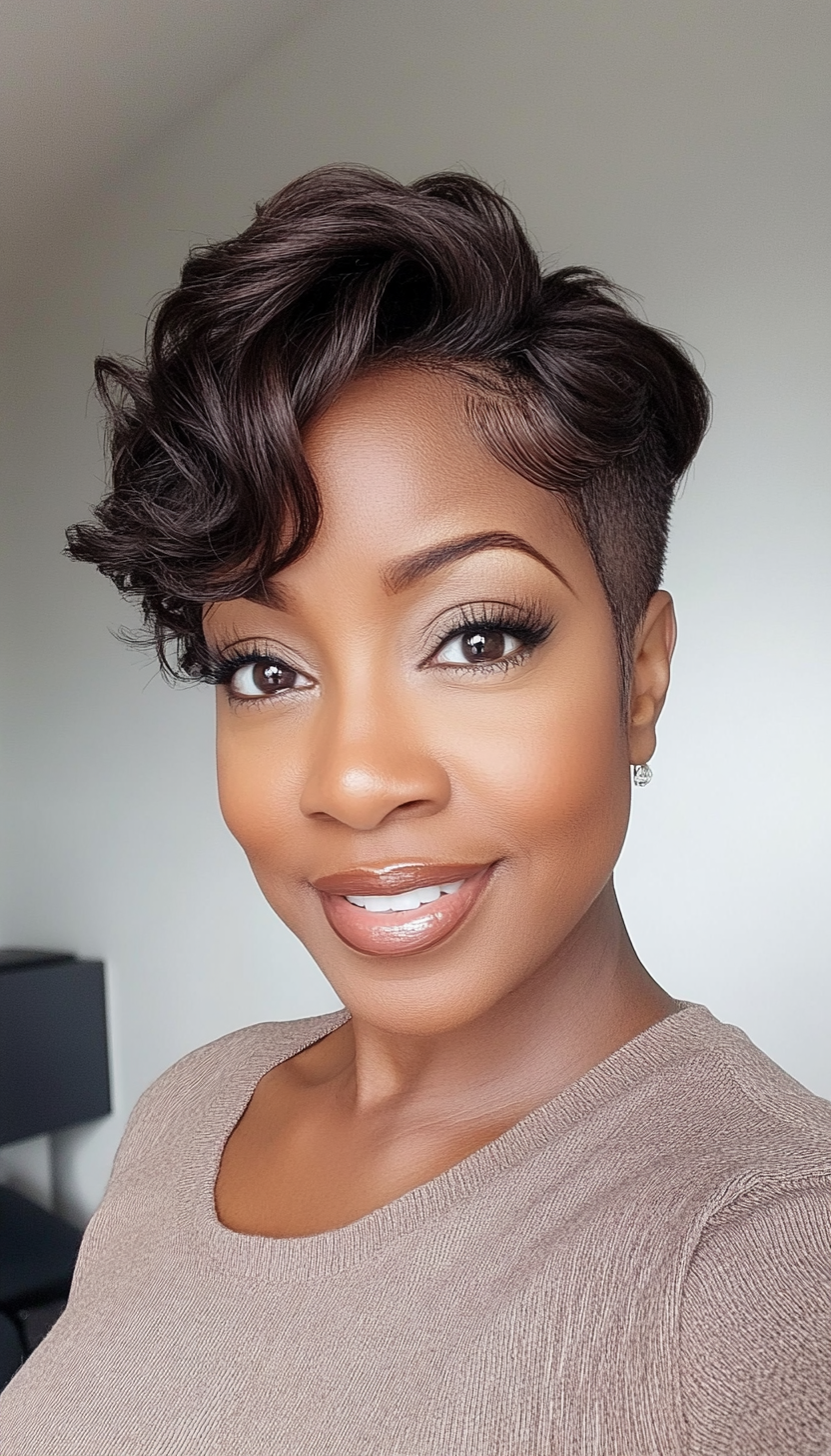 20. Faded Cut with Waves in Soft Mocha (Short Hairstyles For Black Women Over 50) - Short Hairstyles For Black Women Over 50
