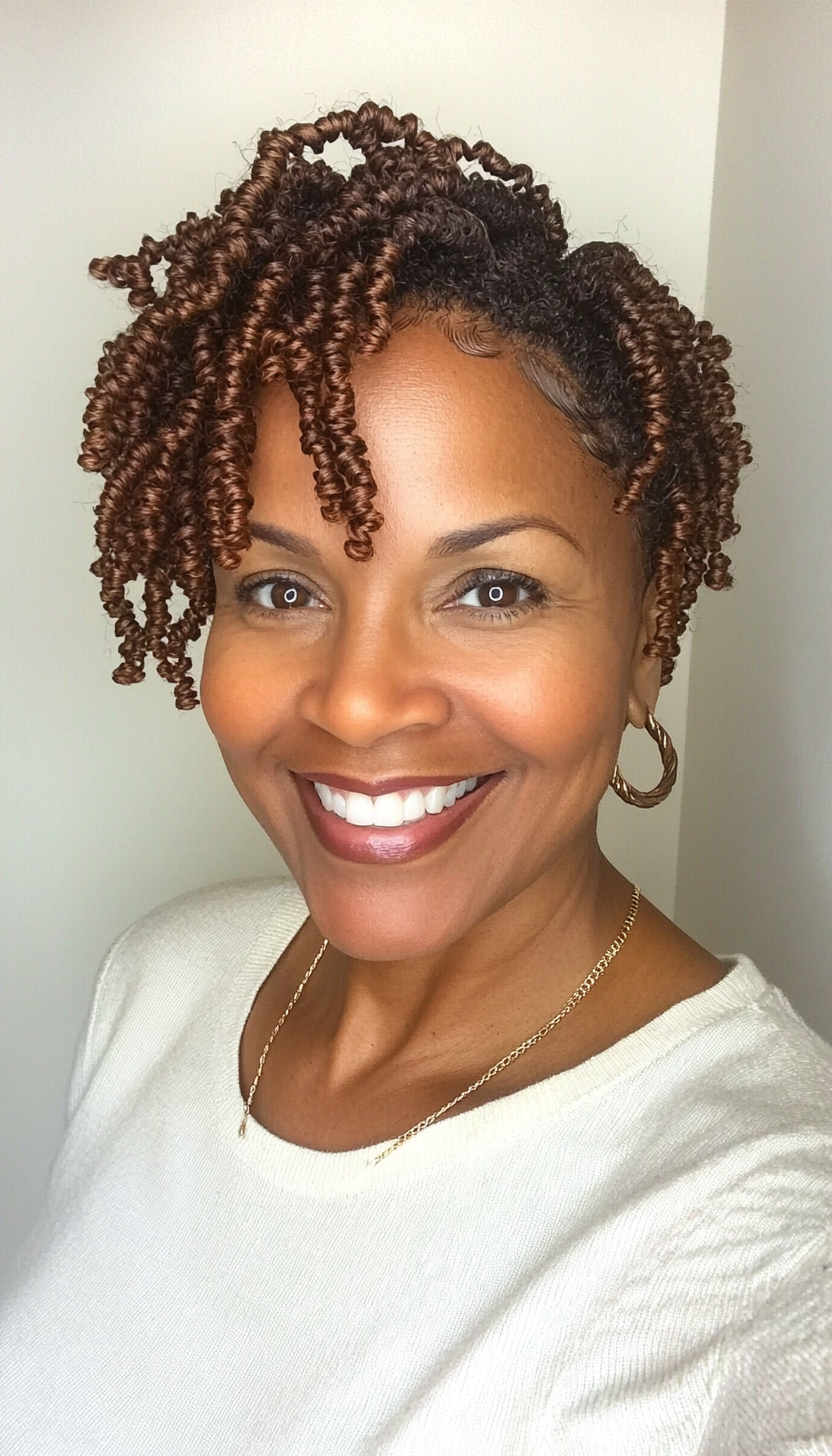 21. Natural Twist Out in Warm Honey Brown (Short Hairstyles For Black Women Over 50) - Short Hairstyles For Black Women Over 50