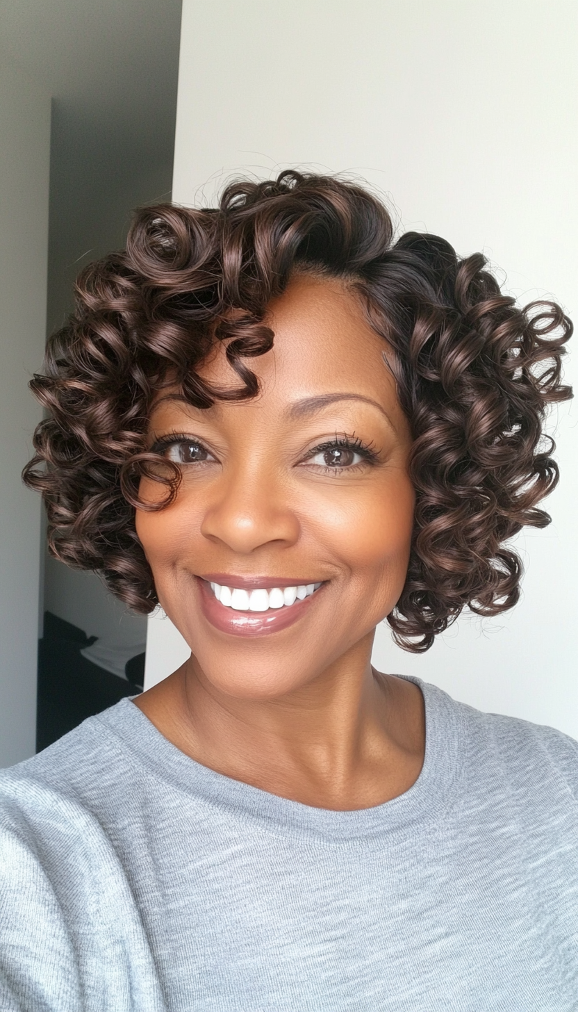 24. Short Spiral Curls in Chocolate Brown (Short Hairstyles For Black Women Over 50) - Short Hairstyles For Black Women Over 50