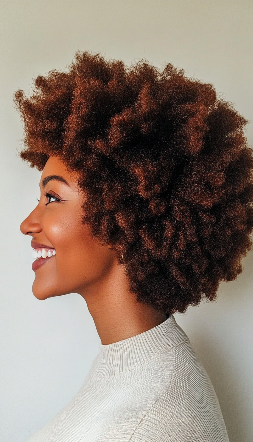 26. Fluffy Afro in Rustic Brown (Short Hairstyles For Black Women Over 50) - Short Hairstyles For Black Women Over 50