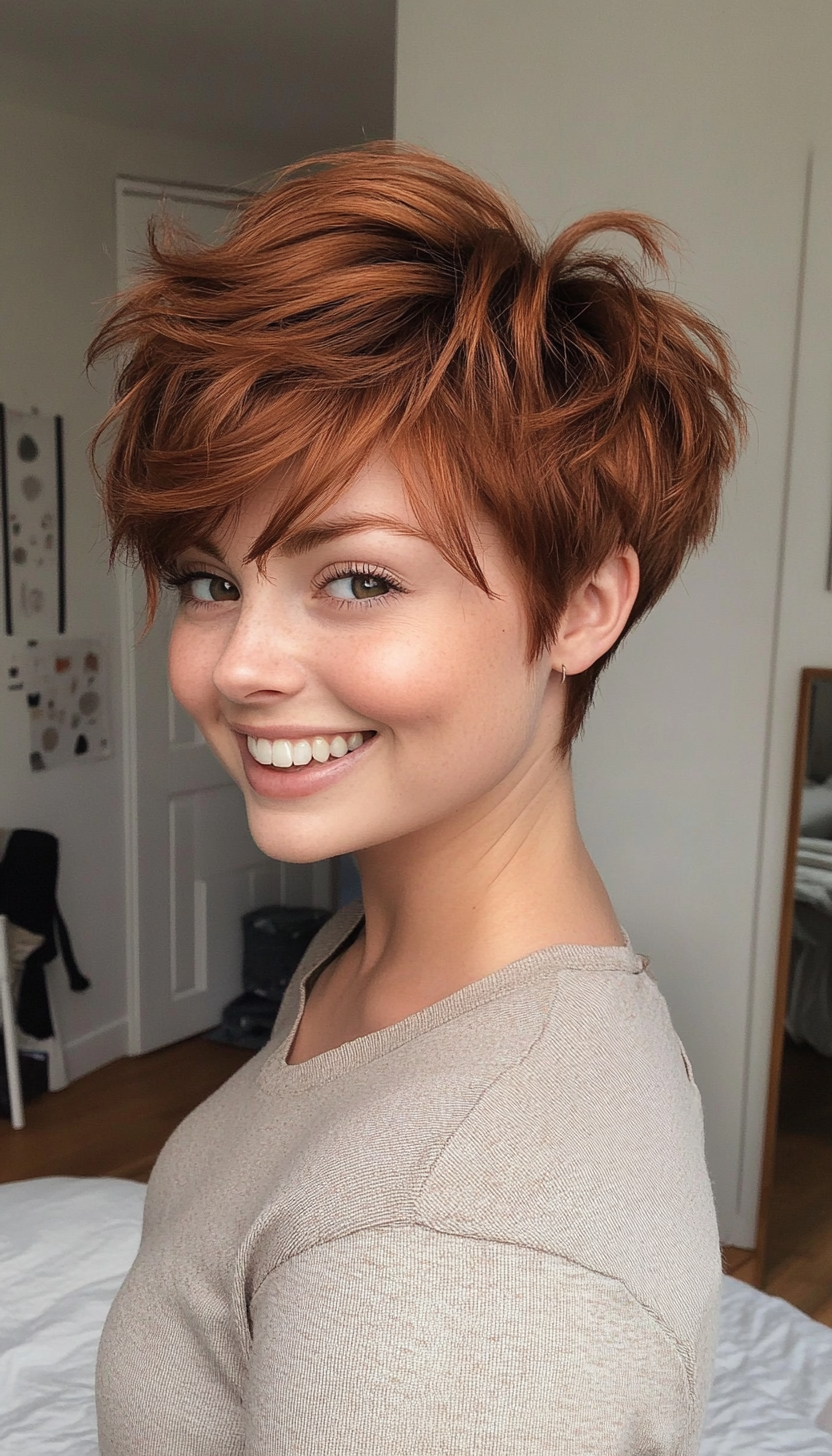 7. Textured Pixie with Warm Auburn (Pixie Haircuts) - Pixie Haircuts