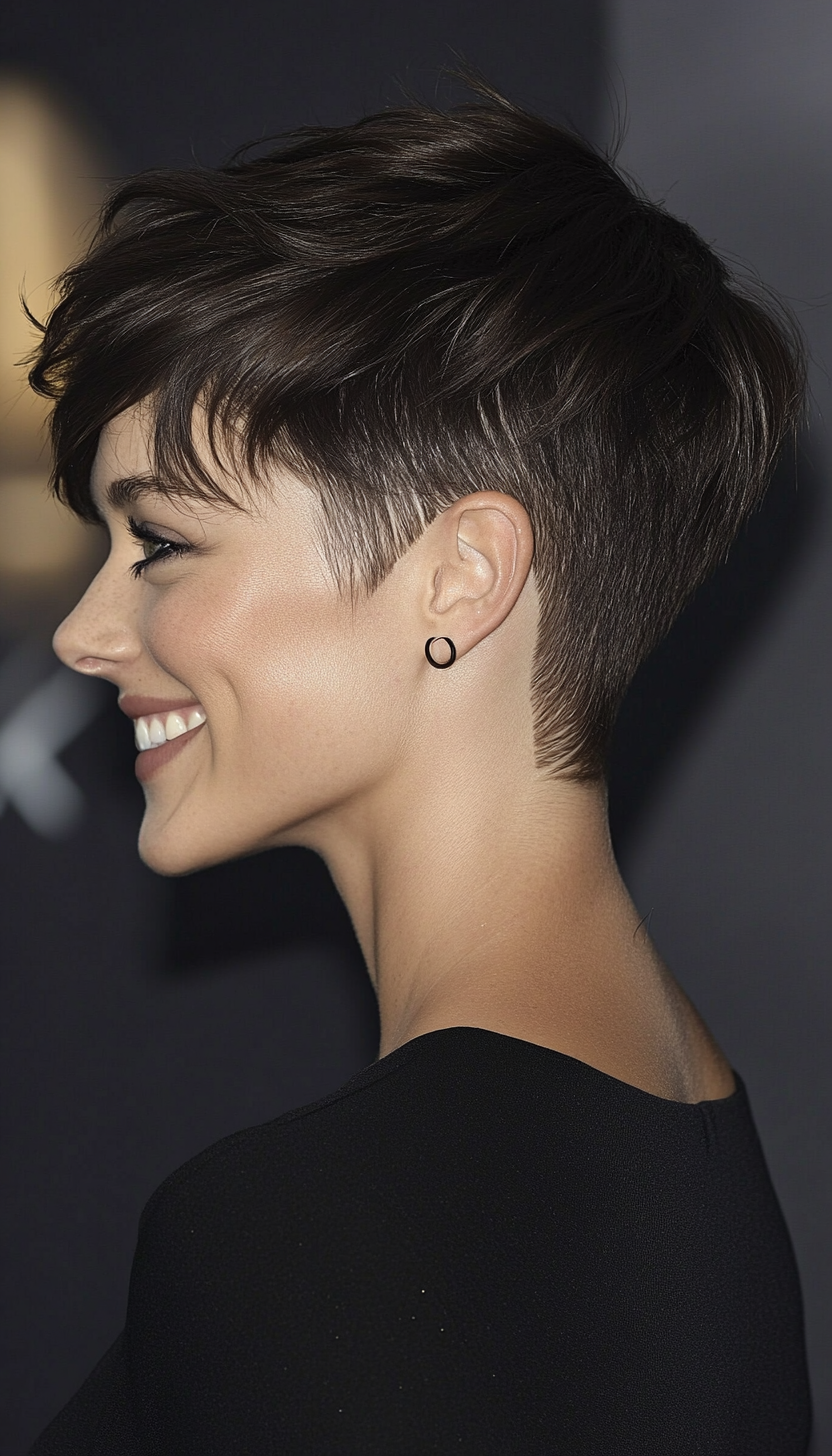 9. Edgy Asymmetrical Pixie in Deep Brunette (Pixie Haircuts) - Pixie Haircuts