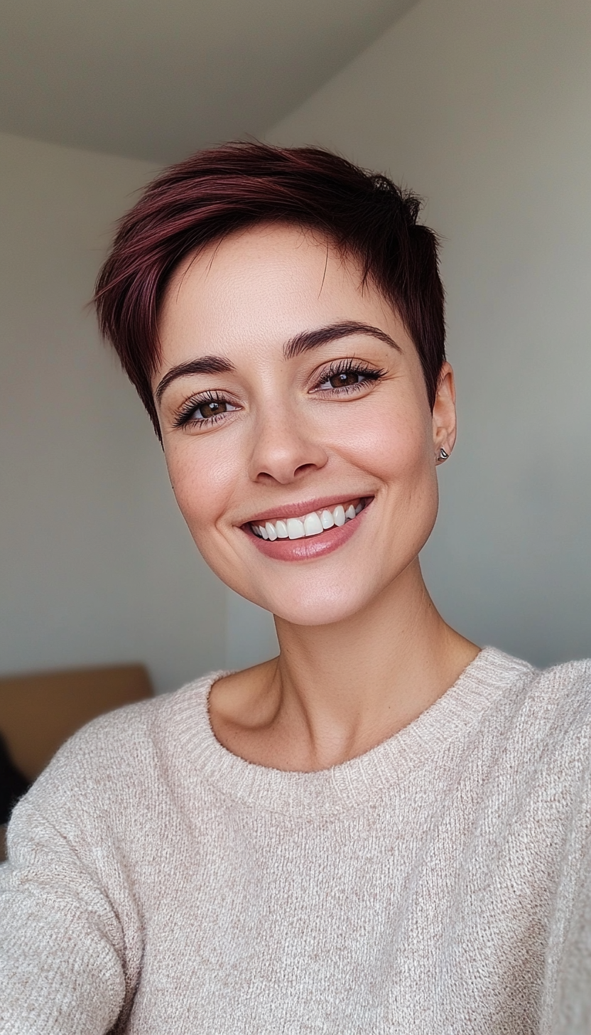 11. Short Pixie with Deep Mahogany (Pixie Haircuts) - Pixie Haircuts