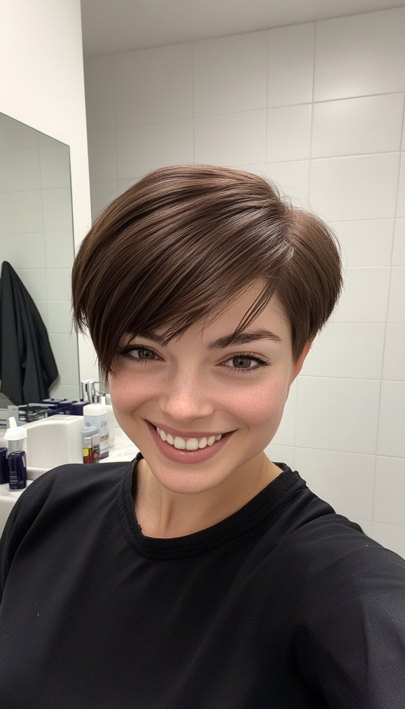 16. Pixie with Blunt Fringe in Espresso Brown (Pixie Haircuts) - Pixie Haircuts