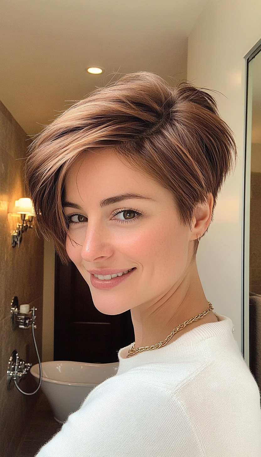17. Feathered Pixie in Warm Chestnut (Pixie Haircuts) - Pixie Haircuts