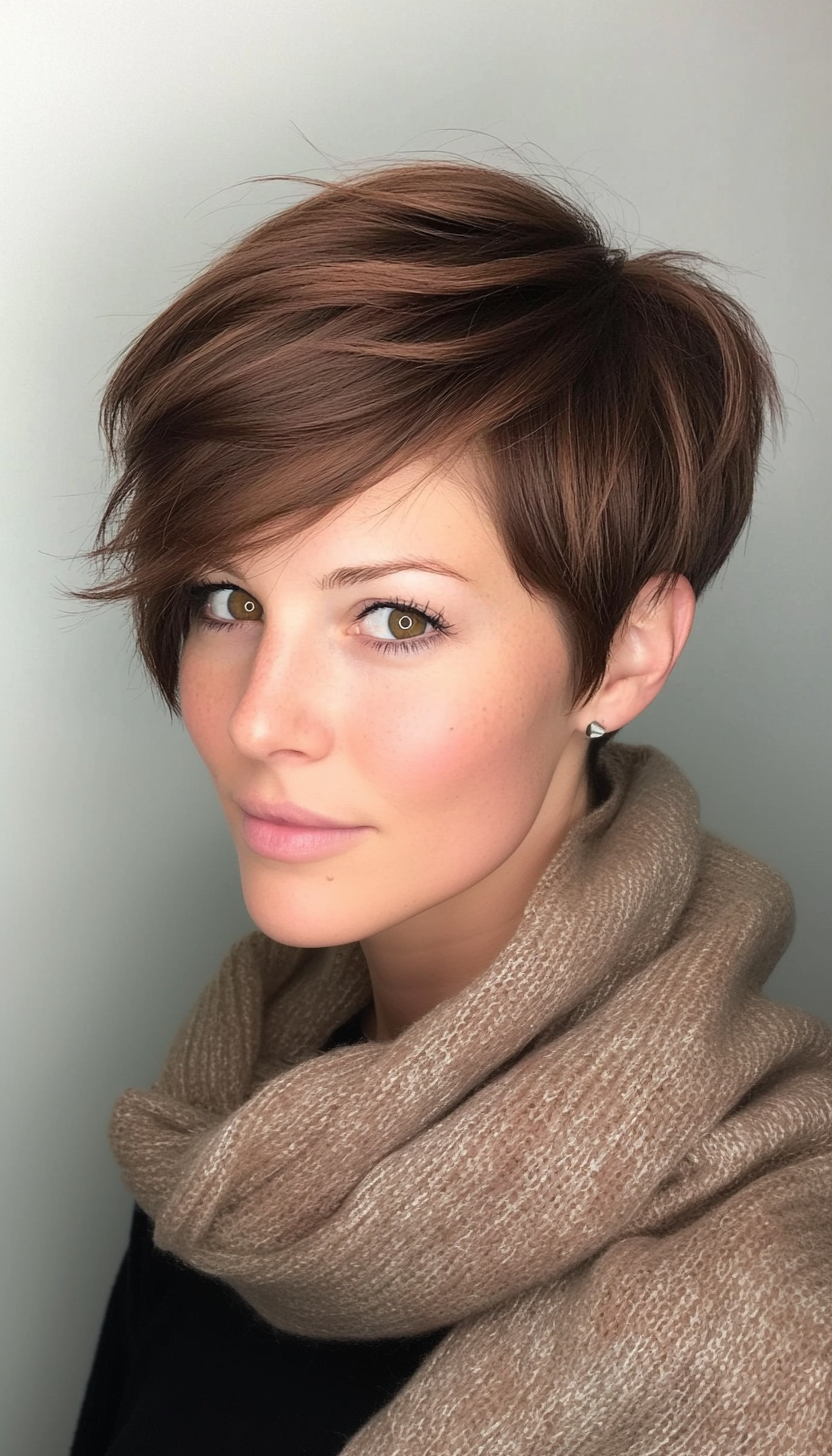23. Angled Pixie with Chestnut Brown (Pixie Haircuts) - Pixie Haircuts