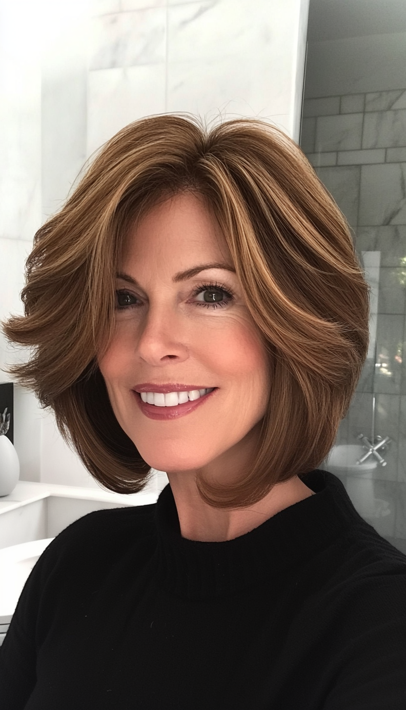 1. Soft Layered Bob in Warm Chestnut (Shoulder Length Hairstyles For Older Women) - Shoulder Length Hairstyles For Older Women