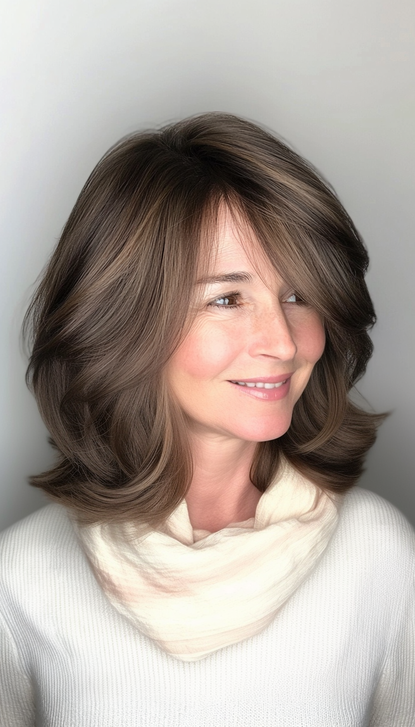 2. Shoulder-Length Wispy Layers in Dark Chocolate (Shoulder Length Hairstyles For Older Women) - Shoulder Length Hairstyles For Older Women