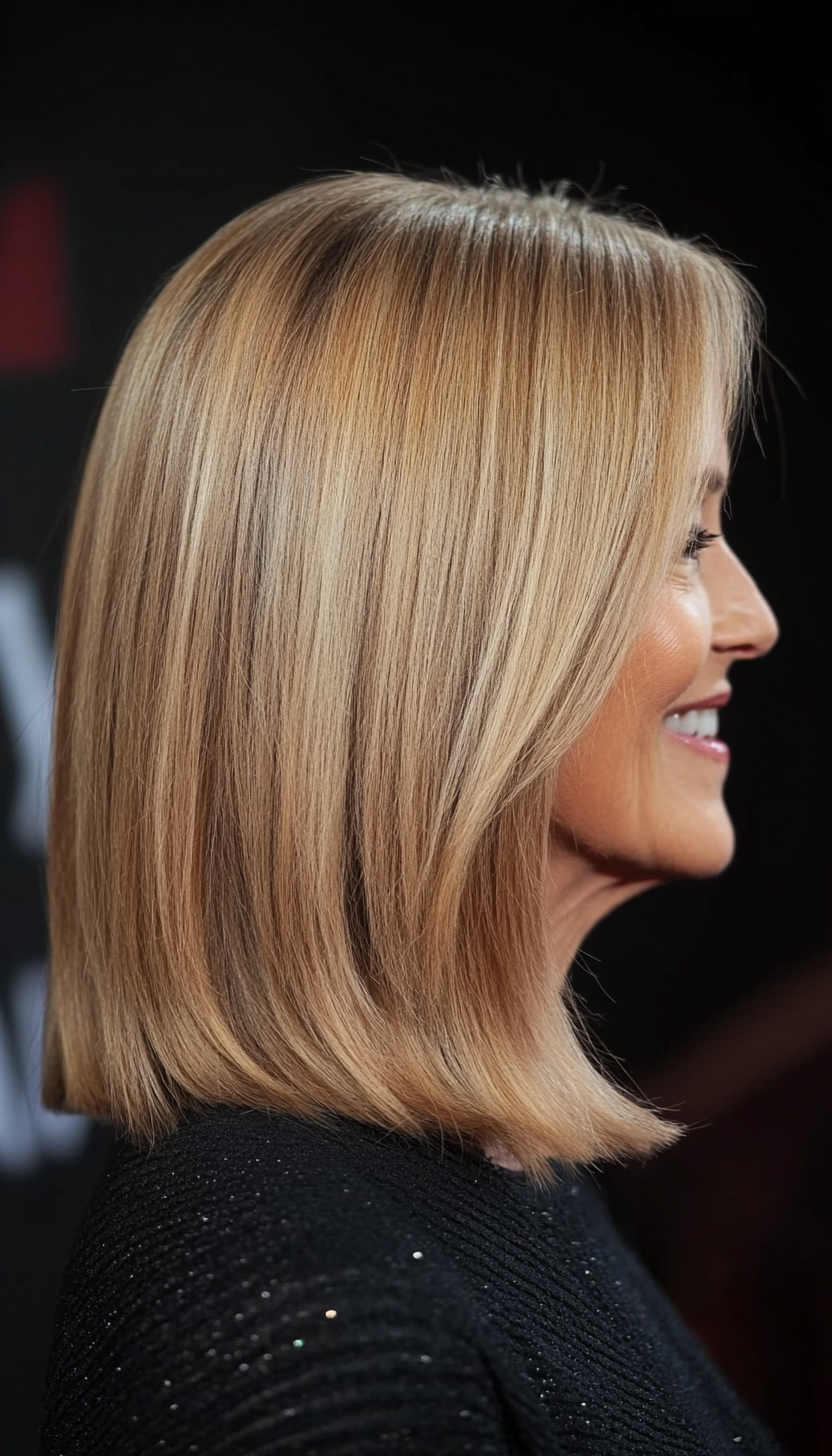 4. Classic Straight Cut with Soft Layers in Honey Blonde (Shoulder Length Hairstyles For Older Women) - Shoulder Length Hairstyles For Older Women