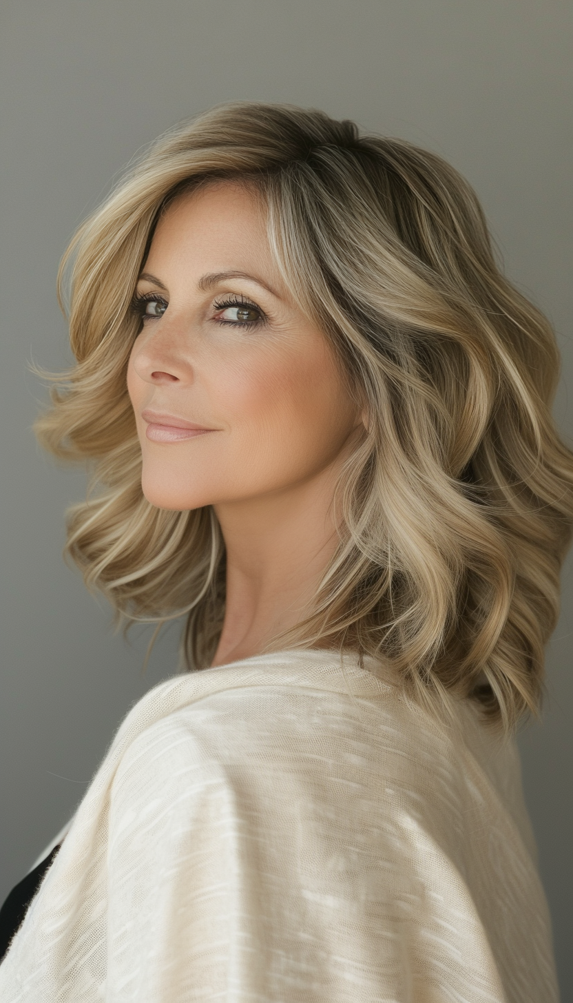 11. Wavy Shoulder-Length Cut in Golden Blonde (Shoulder Length Hairstyles For Older Women) - Shoulder Length Hairstyles For Older Women