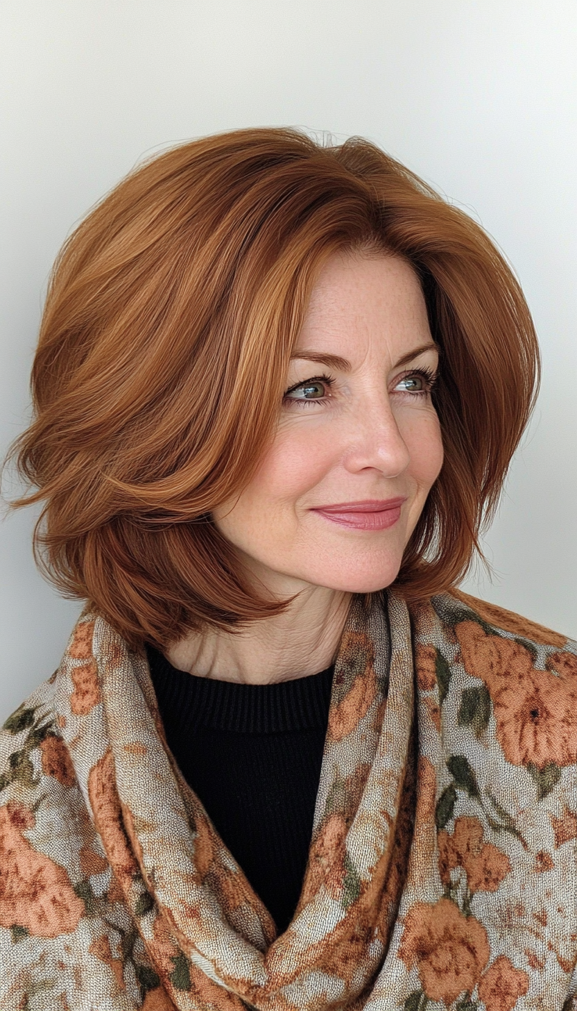 22. Slightly Angled Bob in Light Copper Brown (Shoulder Length Hairstyles For Older Women) - Shoulder Length Hairstyles For Older Women
