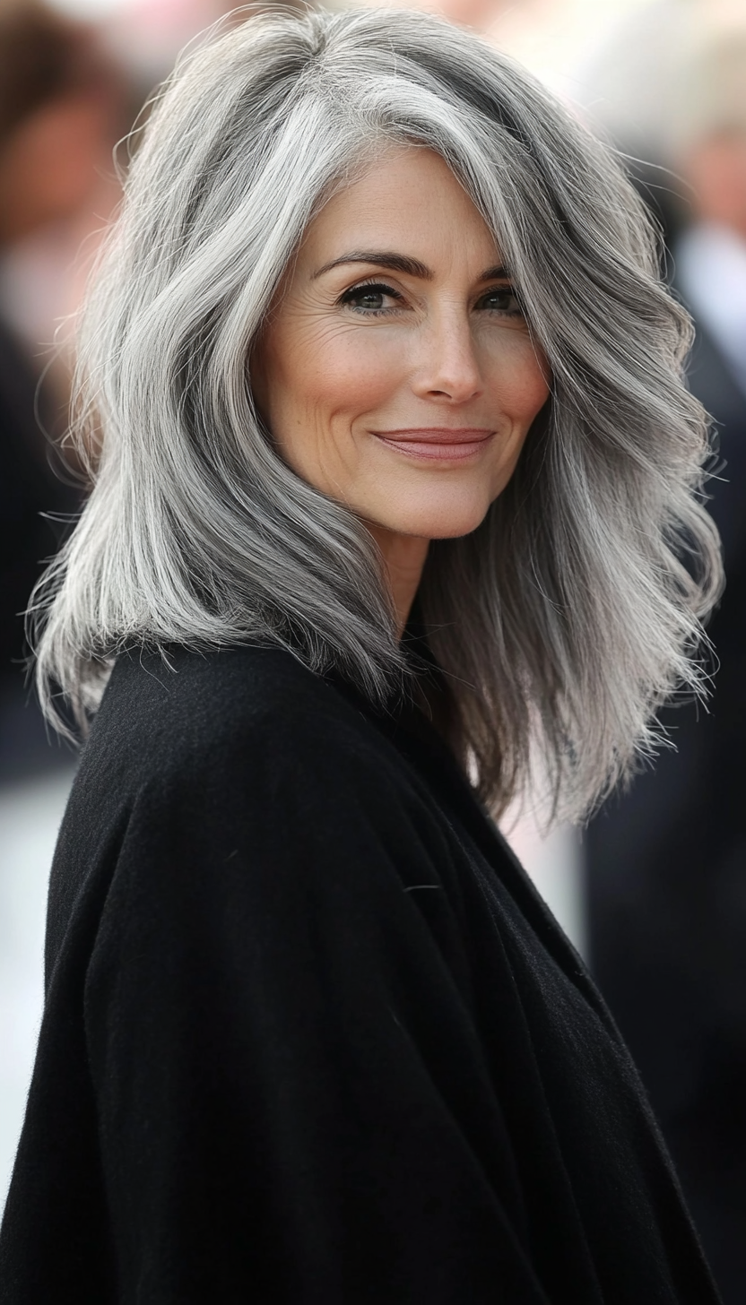23. Modern Shoulder-Length Wolf Cut in Charcoal Gray (Shoulder Length Hairstyles For Older Women) - Shoulder Length Hairstyles For Older Women